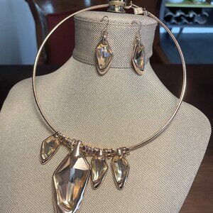 Vintage Set RLM Robert Lee Morris Choker, Earrings Rose Gold Metal w/ Crystals